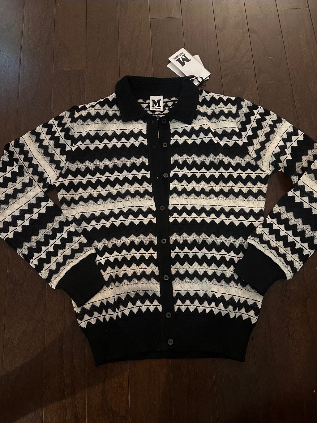 Missoni Black & White Zigzag Button-Up Cardigan